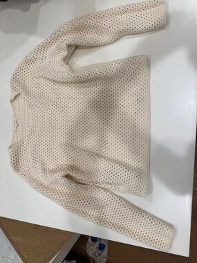 Open-Weave Crewneck Sweater in Cream